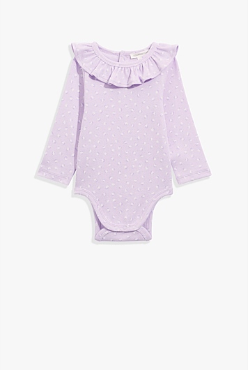 Organically Grown Cotton Frill Rib Long Sleeve Bodysuit