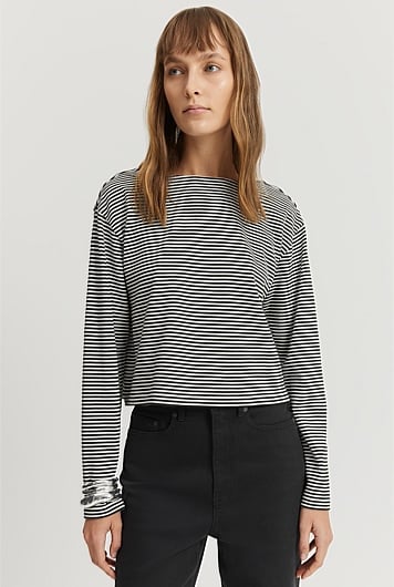 Australian Cotton Boat Neck Stripe T-Shirt