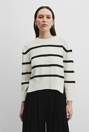 Organically Grown Cotton Linen Stripe Crew Neck Knit