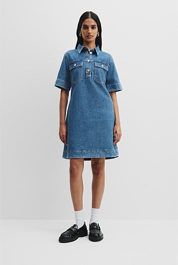 Half Placket Denim Dress