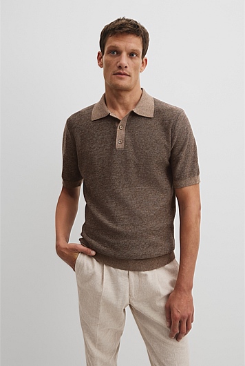 Cotton Silk Textured Knit Polo