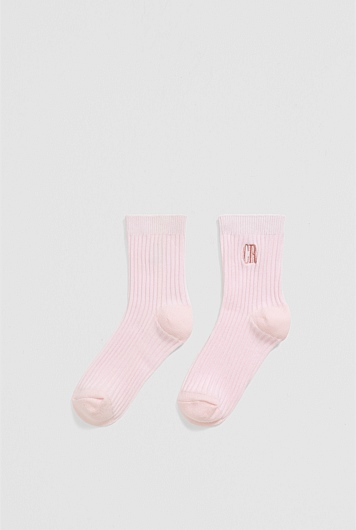 Organically Grown Cotton Blend Ribbed Quarter Crew Sock