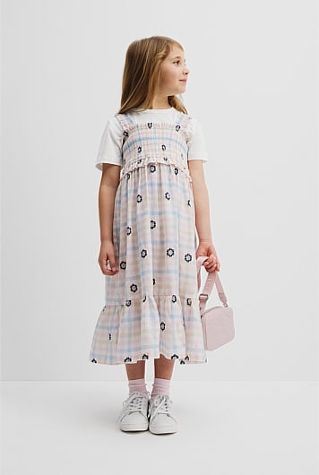 Organically Grown Cotton Blend Check Midi Dress