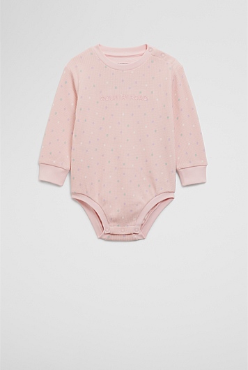 Organically Grown Cotton Waffle Logo Long Sleeve Bodysuit