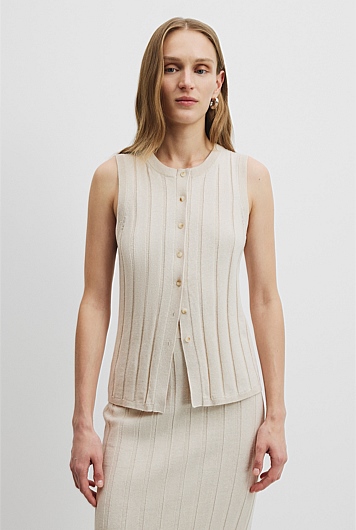 Organically Grown Cotton Linen Button Front Tank