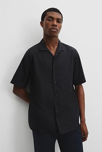 Australian Cotton Short Sleeve Revere Jacquard Shirt