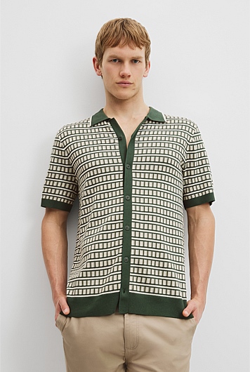 Cotton Silk Jacquard Knit Shirt