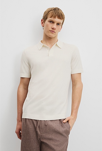 Cotton Silk Button Knit Polo