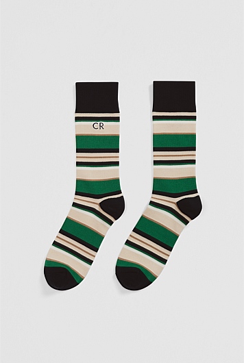 Australian Cotton Blend CR Logo Striped Crew Sock