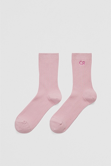 Australian Cotton Blend CR Classic Logo Rib Three-Quarter Crew Sock