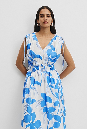 Print Waisted Midi Dress