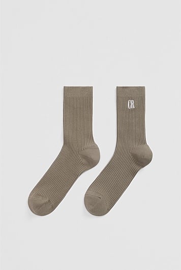 Australian Cotton Blend CR Ribbed Three-Quarter Crew Sock