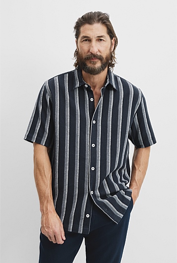 Short Sleeve Stripe Textured Shirt