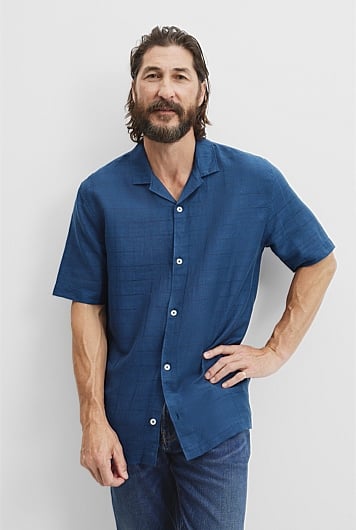 Short Sleeve Cotton Linen Windowpane Shirt