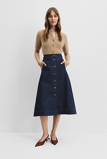 A-Line Denim Midi Skirt