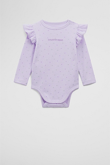 Organically Grown Cotton Frill Rib Long Sleeve Bodysuit