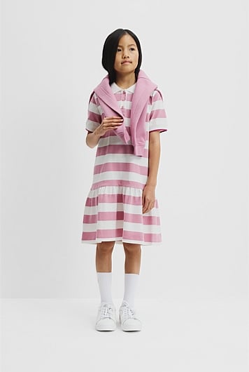 Organically Grown Cotton Stripe Polo T-Shirt Dress