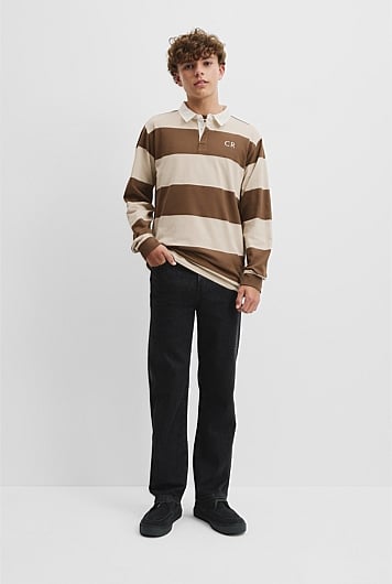 Teen Recycled Cotton Blend Long Sleeve Stripe Rugby T-Shirt