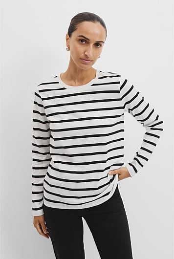 Australian Good Earth Cotton Slub Stripe T-Shirt