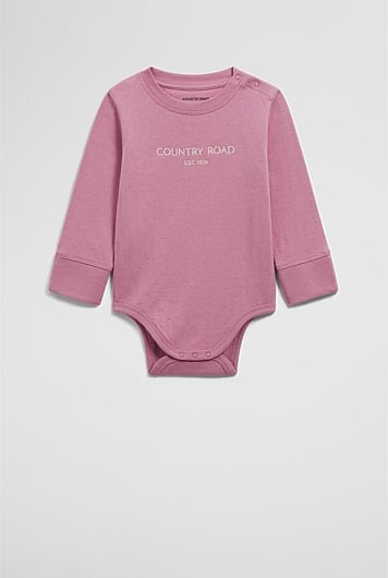 Organically Grown Cotton Contrast Logo Long Sleeve Bodysuit