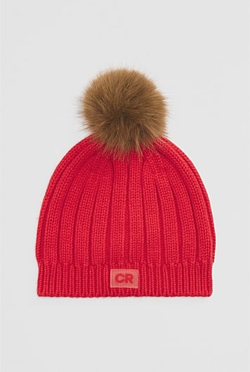 Organically Grown Cotton Blend Pom Pom Rib Beanie