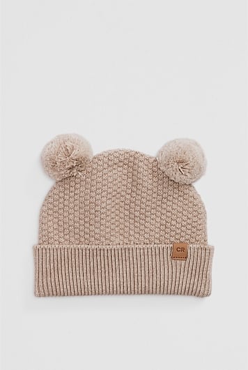 Organically Grown Cotton Blend Pom Ears Knit Beanie