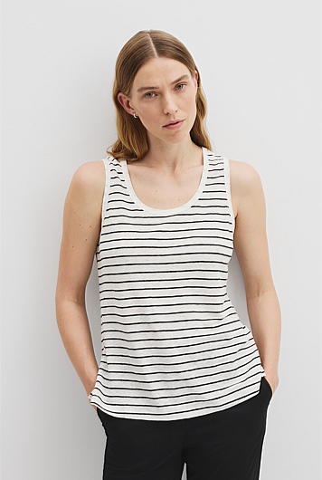 Organically Grown Linen Stripe Scoop Neck Tank