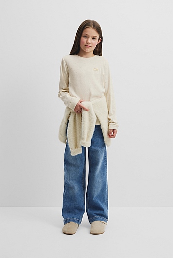 Organically Grown Cotton Long Sleeve Curved Logo T-Shirt