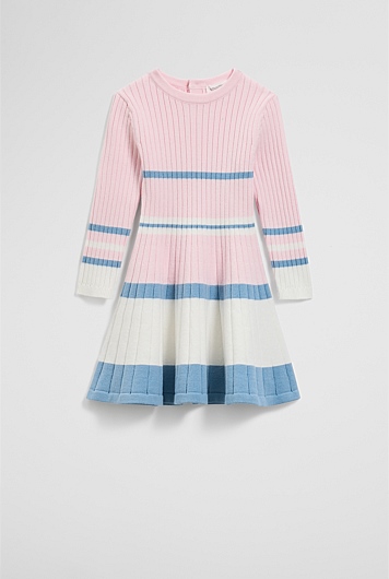 Organically Grown Cotton Blend Variegated Stripe Knit Dress