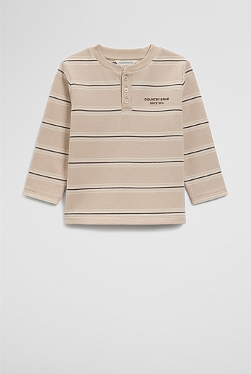 Organically Grown Cotton Stripe Long Sleeve Pique T-Shirt