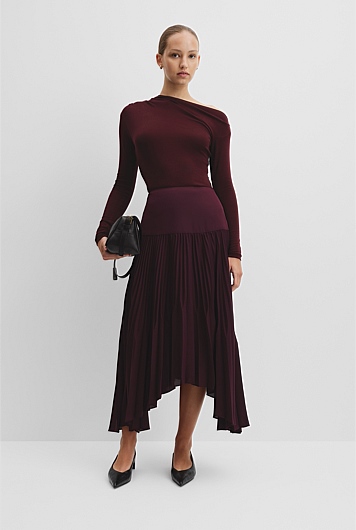 Plisse Midi Skirt