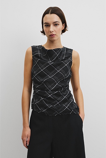 Organically Grown Linen Check Ruched Linen Tank