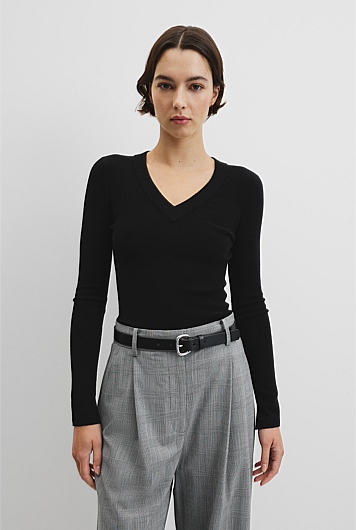 Wool Silk V-Neck Neck