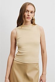 Australian Cotton Blend Mock Neck Rib Tank