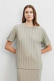 Organically Grown Cotton Linen Short Sleeve Knit T-Shirt