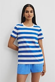 Good Earth Cotton Stripe Short Sleeve Cotton Slub T-Shirt