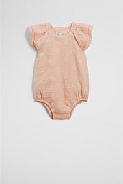 Organically Grown Cotton Shell Embroidered Romper