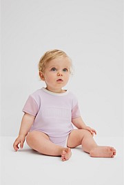 Organically Grown Cotton Spliced Logo Short Sleeve Bodysuit