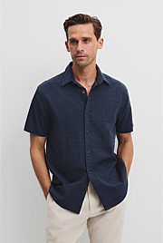 Short Sleeve Regular Fit Cotton Woven Check Shirt