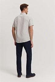 Regular Fit Organically Grown Linen Stripe Short Sleeve Shirt