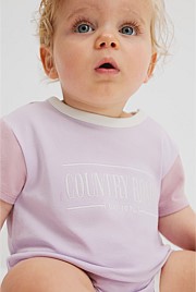 Organically Grown Cotton Spliced Logo Short Sleeve Bodysuit