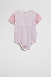 Organically Grown Cotton Spliced Logo Short Sleeve Bodysuit