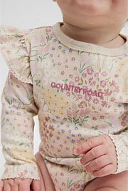 Organically Grown Cotton Frill Rib Long Sleeve Bodysuit