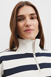 Cotton Stripe Logo Neck Zip Sweat