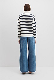 Cotton Stripe Logo Neck Zip Sweat