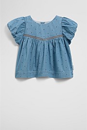 Cotton Blend Puff Sleeve Top