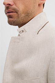 Regular Fit Linen Single Breasted Check Jacket