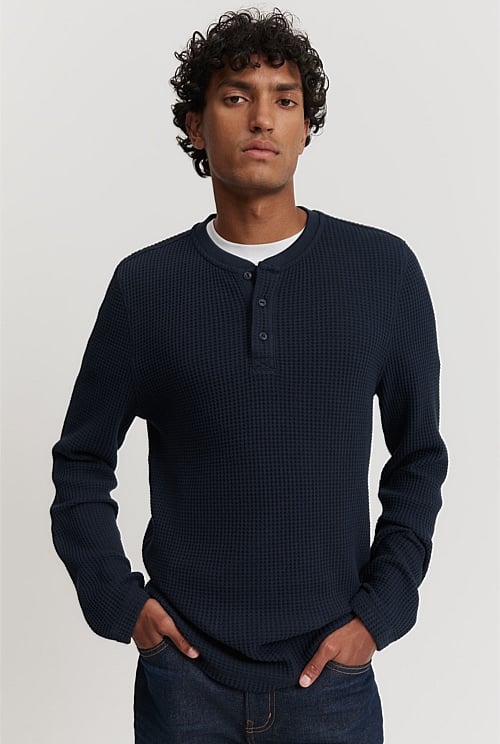 Australian Cotton Blend Waffle Henley