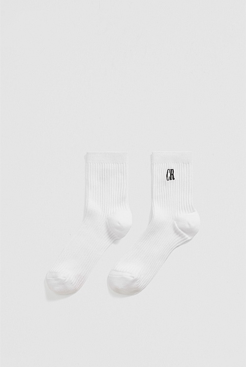 Organically Grown Cotton Blend Ribbed Quarter Crew Sock