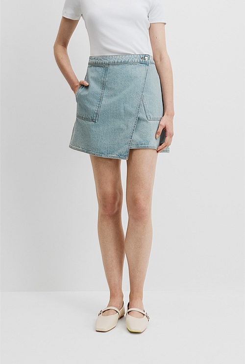 Denim Wrap Mini Skirt